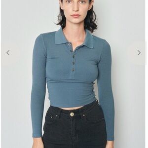 NWT Fashion Brand Company XL Dolphin Blue Long Sleeve Polo Top